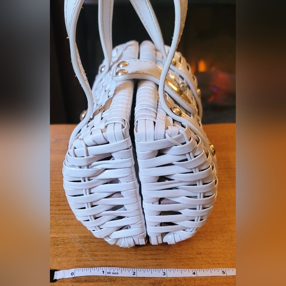 Vintage 1960's White Painted Wicker Bucket/Pail Purse Handbag Boho Retro Hippie - Picture 15 of 16